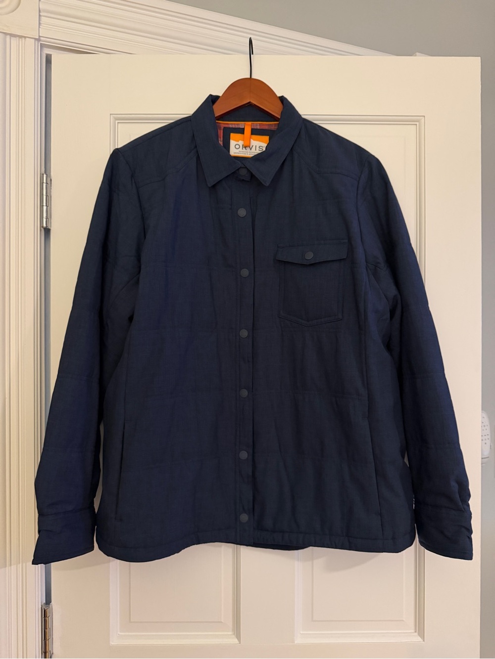 Orvis Navy Blue Quilted Shirt Jacket/Shacket Plaid Lined XL